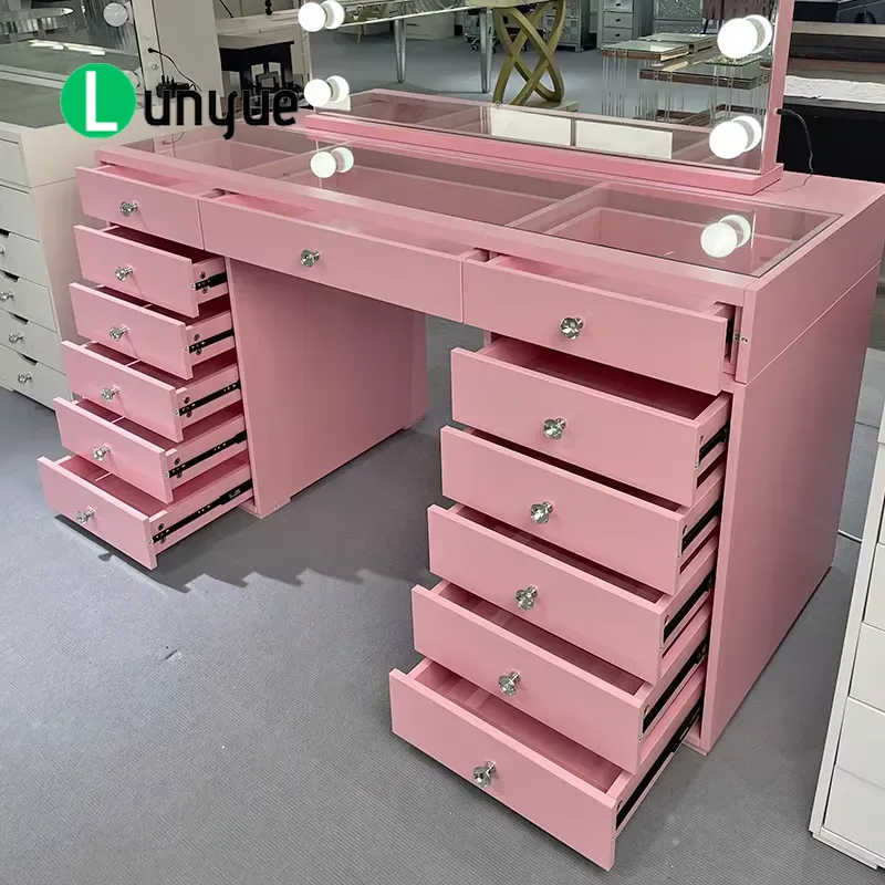 Pink Wooden Dressing Table wit - Beauty Makeup Vanity Set recension och pris